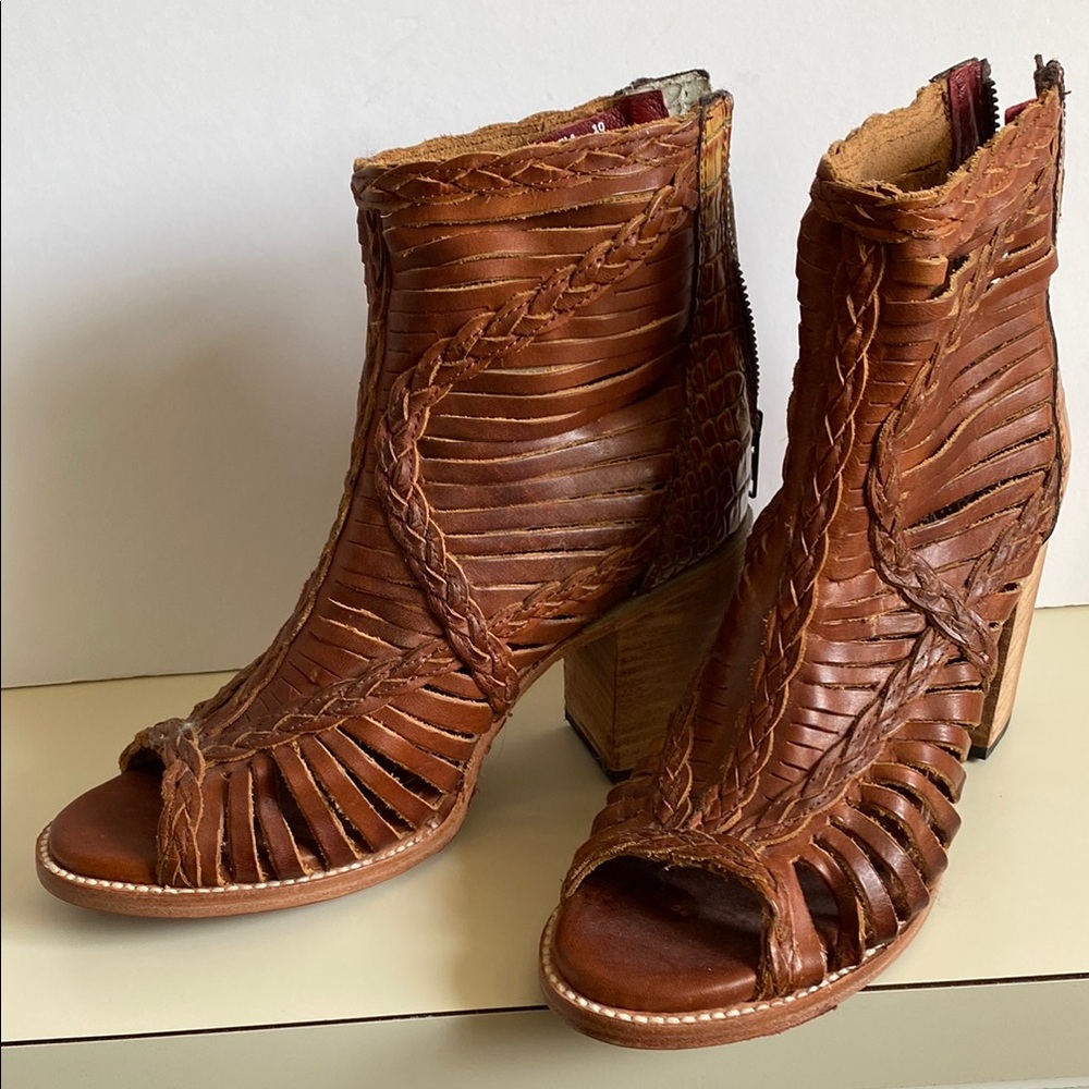 Freebird by Steven Brown Bela Leather Peep-Toe Heeled Boots